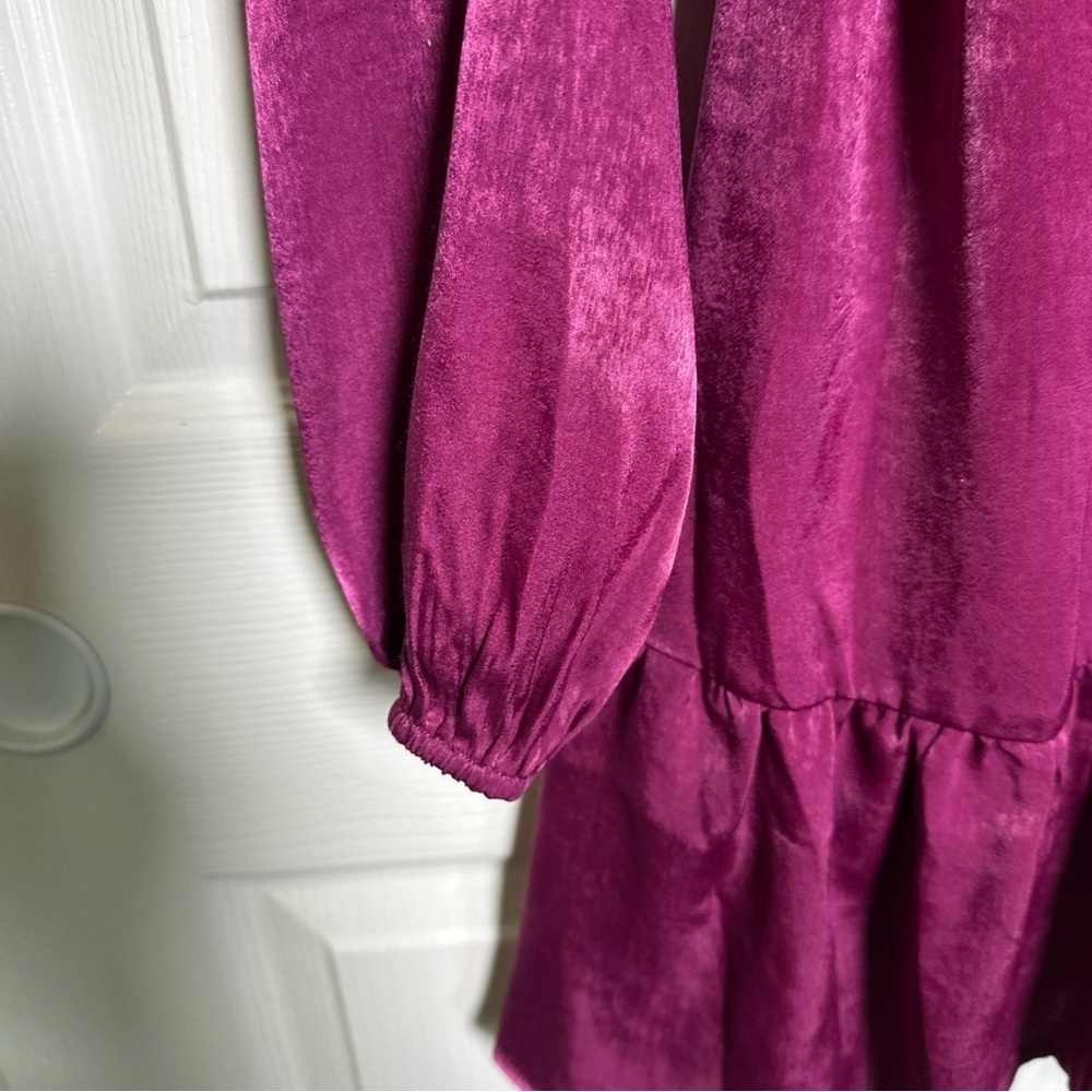 Lulus Wrap Dress Women's Small Purple Satin So Splendid Magenta Ruffled Hem New - Picture 7 of 11
